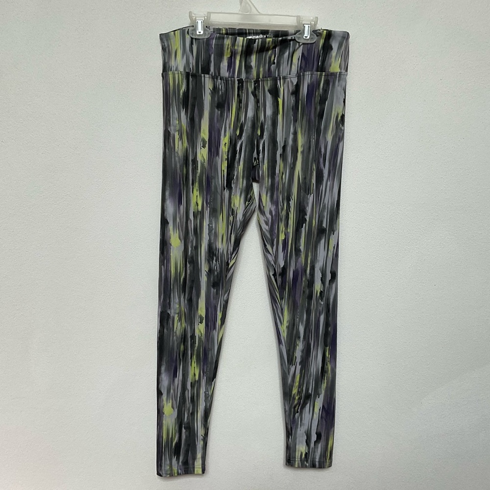 Marika Tek Grey, Purple, Yellow Abstract Striped Leggings Size Large Athleisure